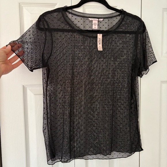 NWT Victoria’s Secret short sleeve tee shirt sheer see through size medium black - Picture 1 of 6